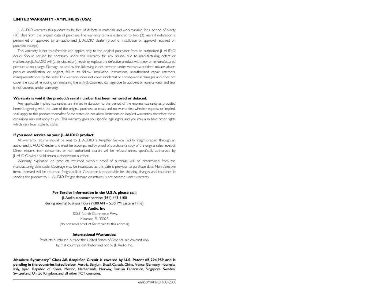 JL Audio E6450 User Manual | Page 11 / 11