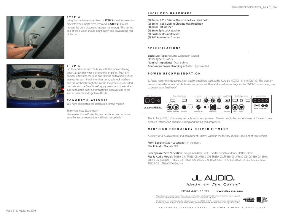 JL Audio Stealthbox SB-B-3SER/CPE/SDN/13TW5 User Manual | Page 2 / 2
