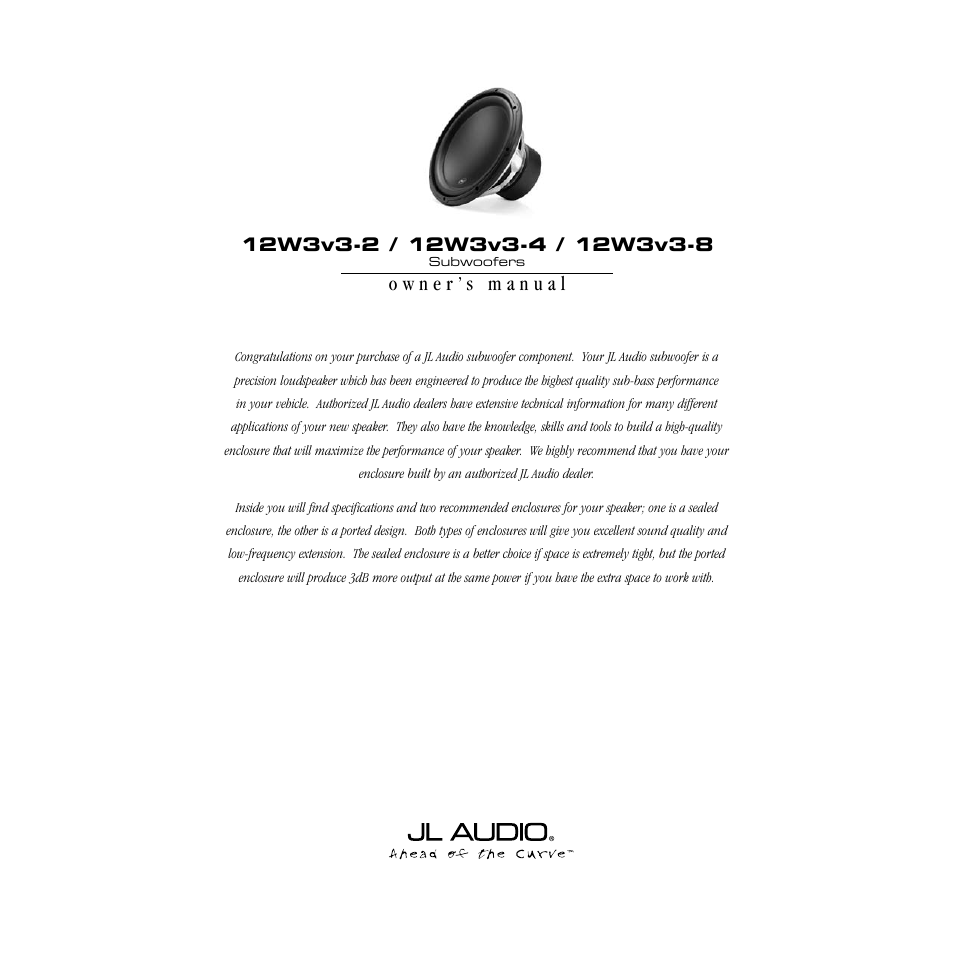 JL Audio 12W3v3-2 User Manual | 4 pages