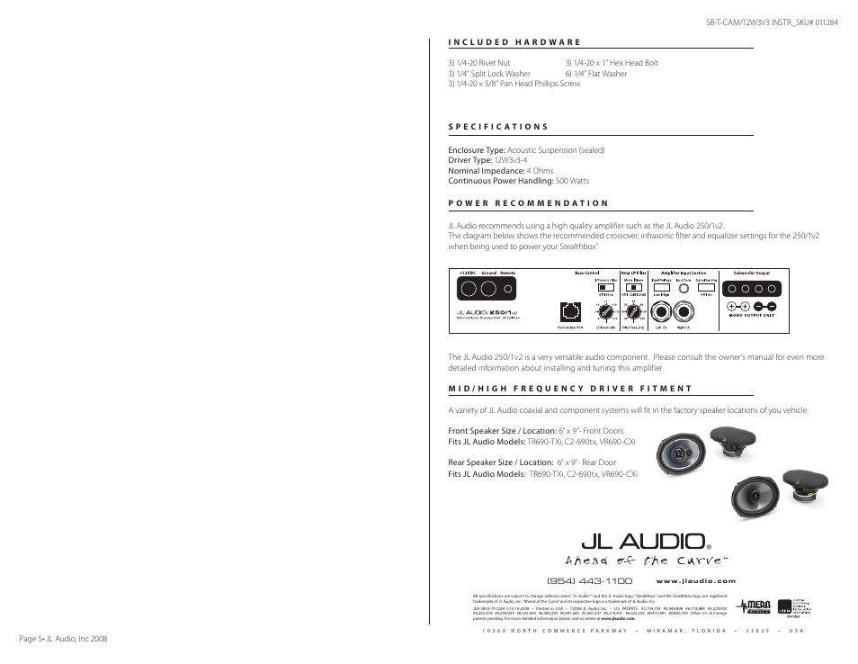 JL Audio Stealthbox SB-T-CAM/12W3v3 User Manual | Page 4 / 4