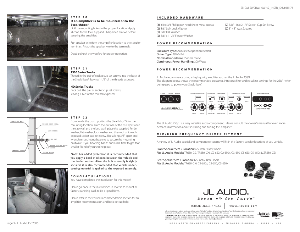JL Audio Stealthbox SB-GM-SLVCRW/10W1v2 User Manual | Page 4 / 4
