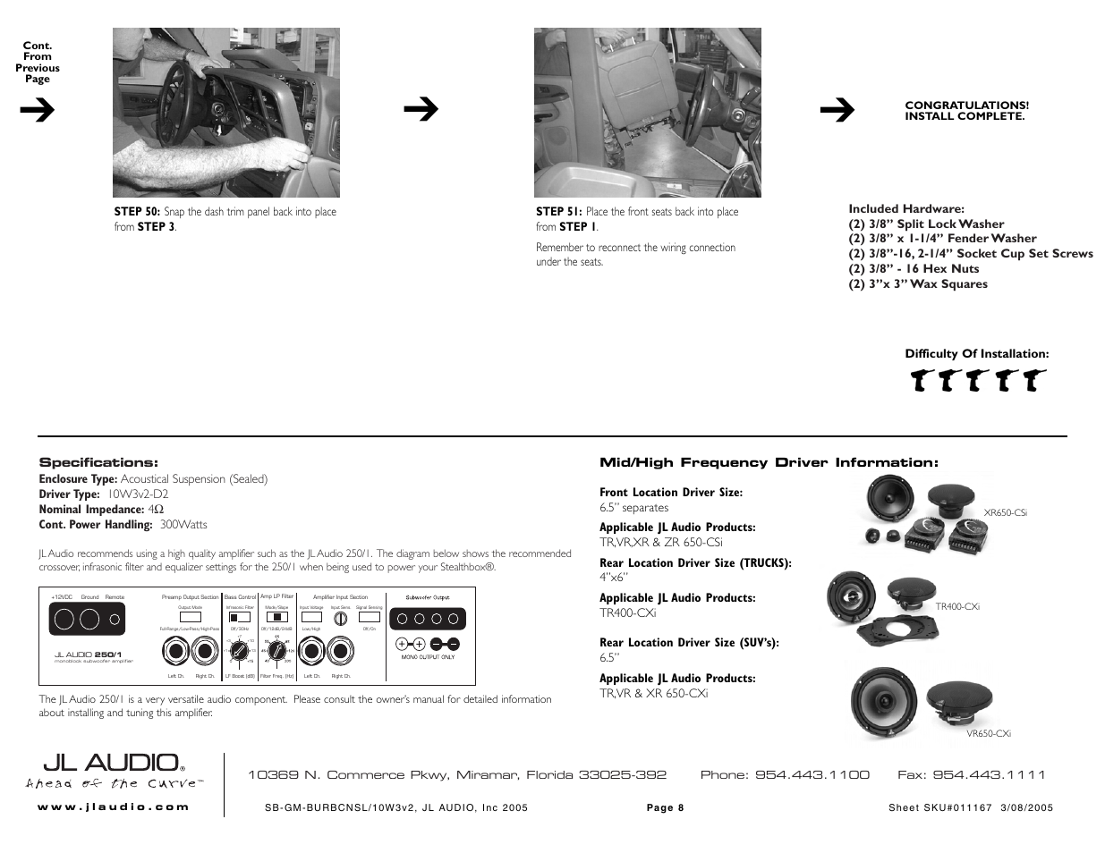 JL Audio Stealthbox SB-GM-BURBCNSL/10W3v3 User Manual | Page 8 / 8