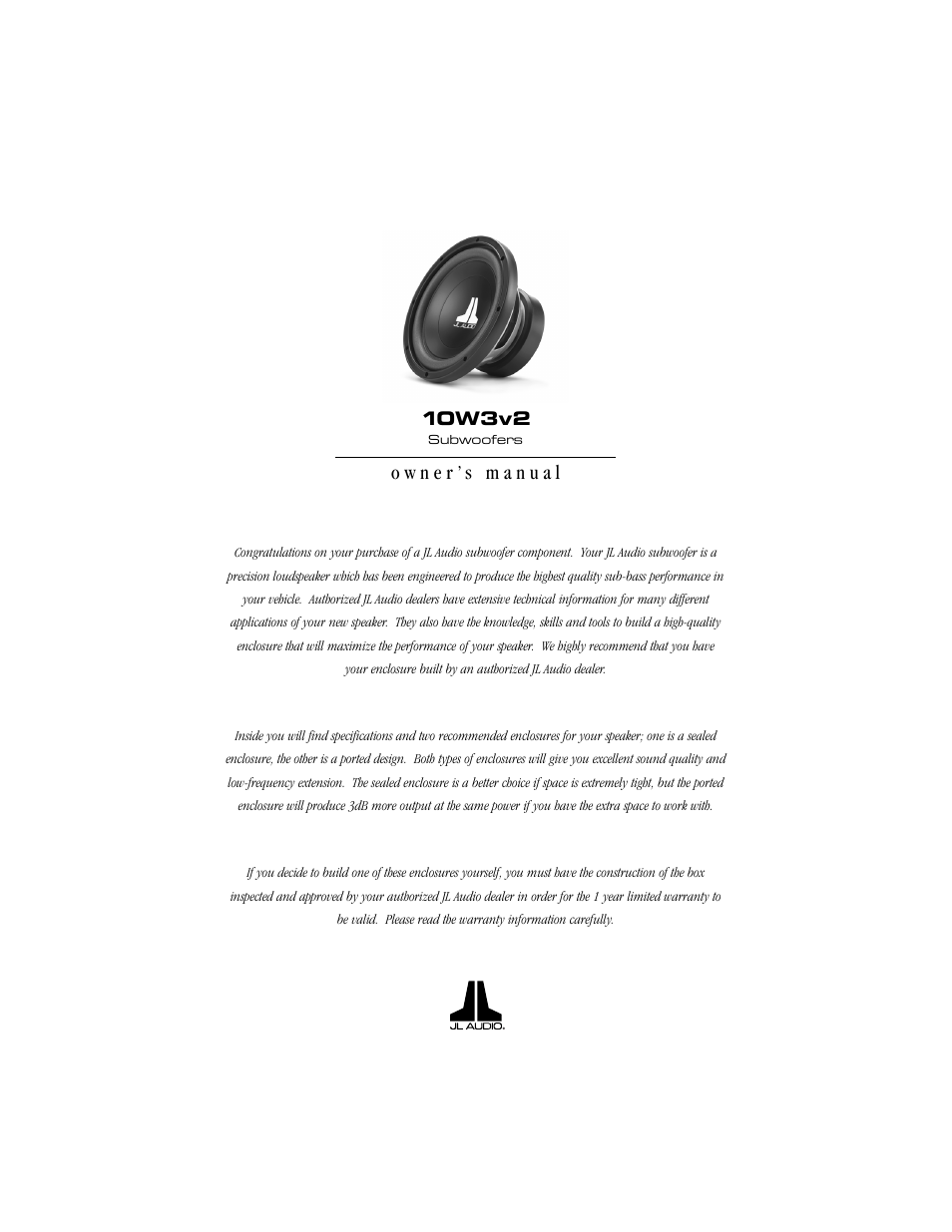 JL Audio 10W3v2 User Manual | 4 pages