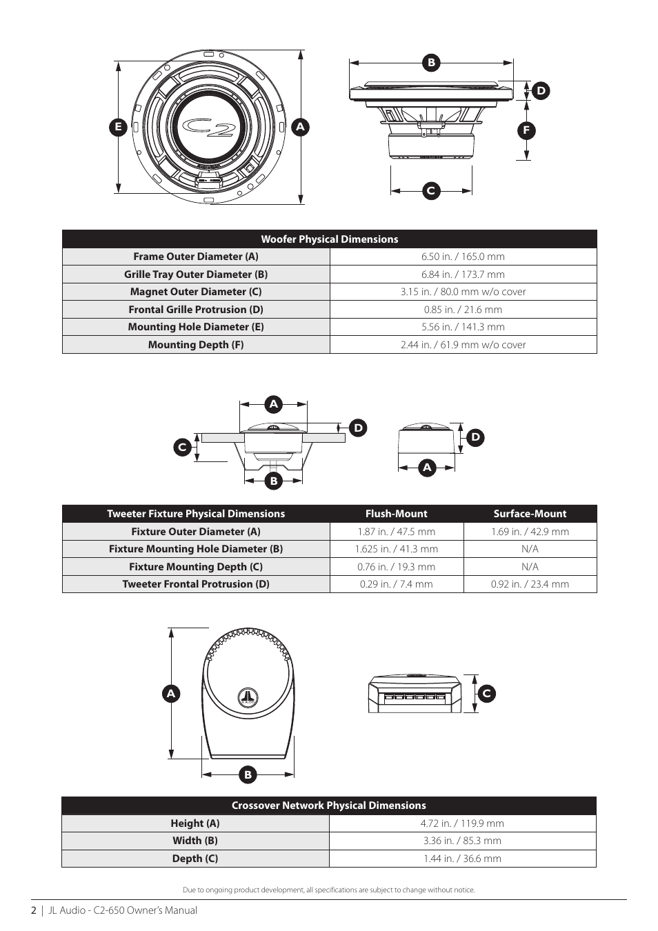 JL Audio C2-650cw User Manual | Page 2 / 12