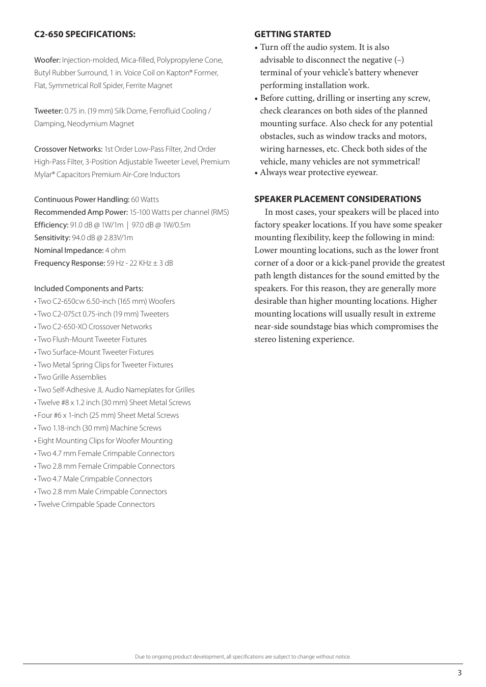 JL Audio C2-650cw User Manual | Page 3 / 12