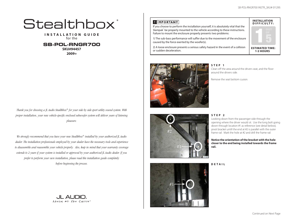 JL Audio Stealthbox XC-BCS12-25 User Manual | 3 pages