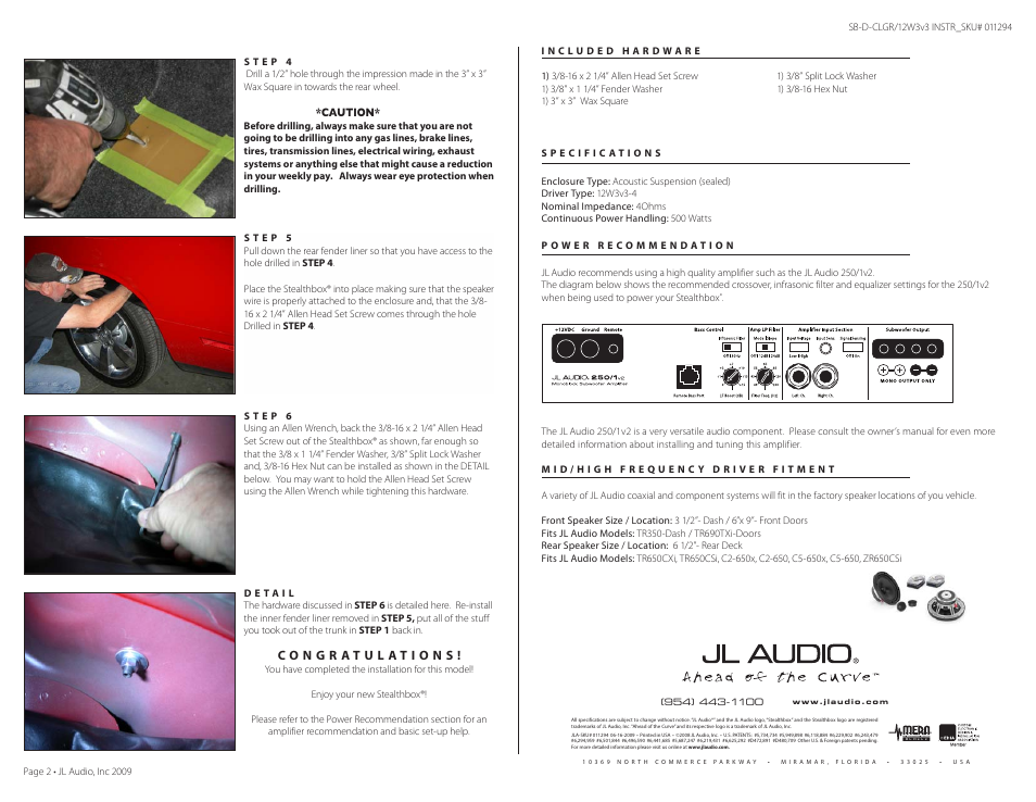 JL Audio Stealthbox SB-D-CLGR/12W3V3 User Manual | Page 2 / 2