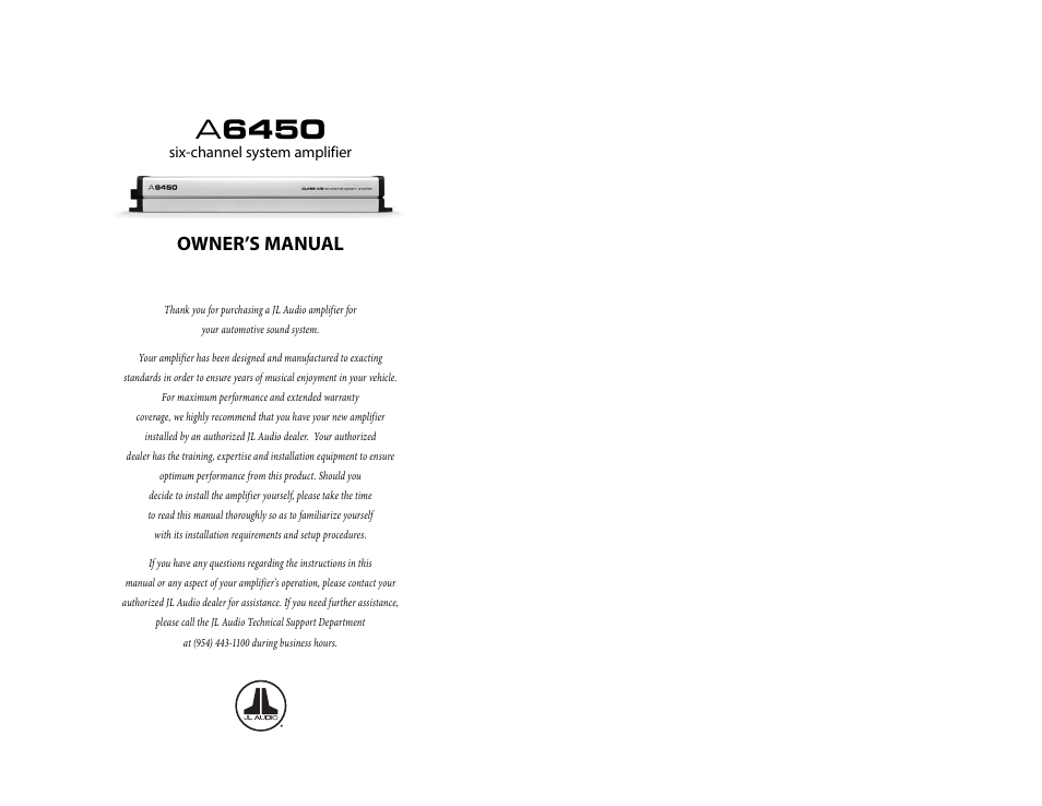 JL Audio A6450 User Manual | 11 pages