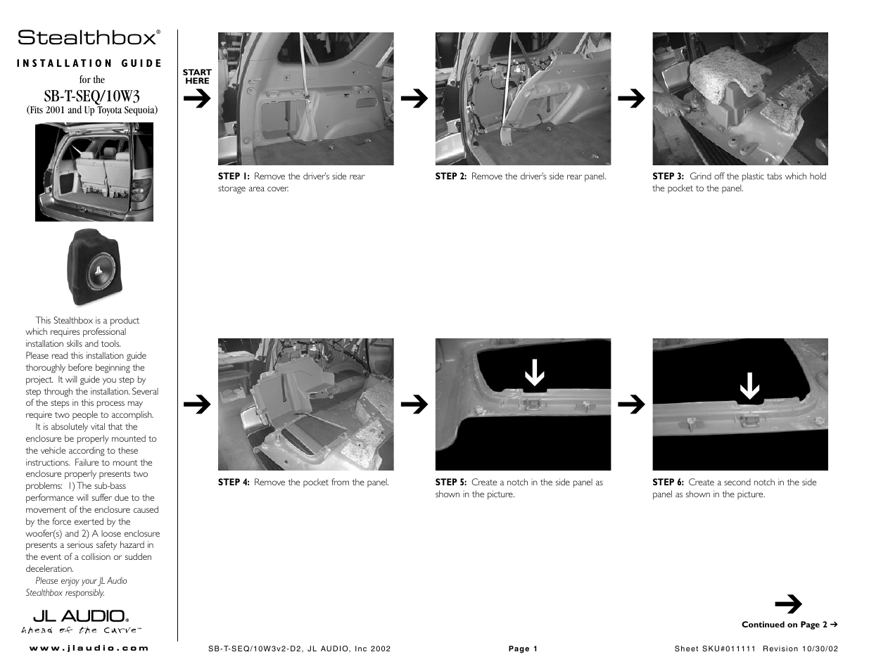 JL Audio Stealthbox SB-T-SEQ/10W3 User Manual | 3 pages