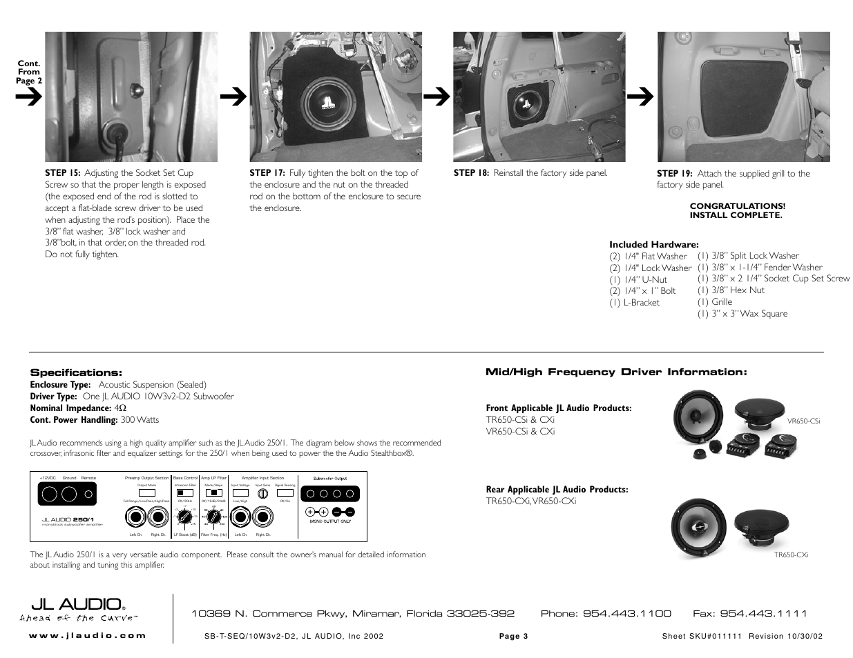 JL Audio Stealthbox SB-T-SEQ/10W3 User Manual | Page 3 / 3