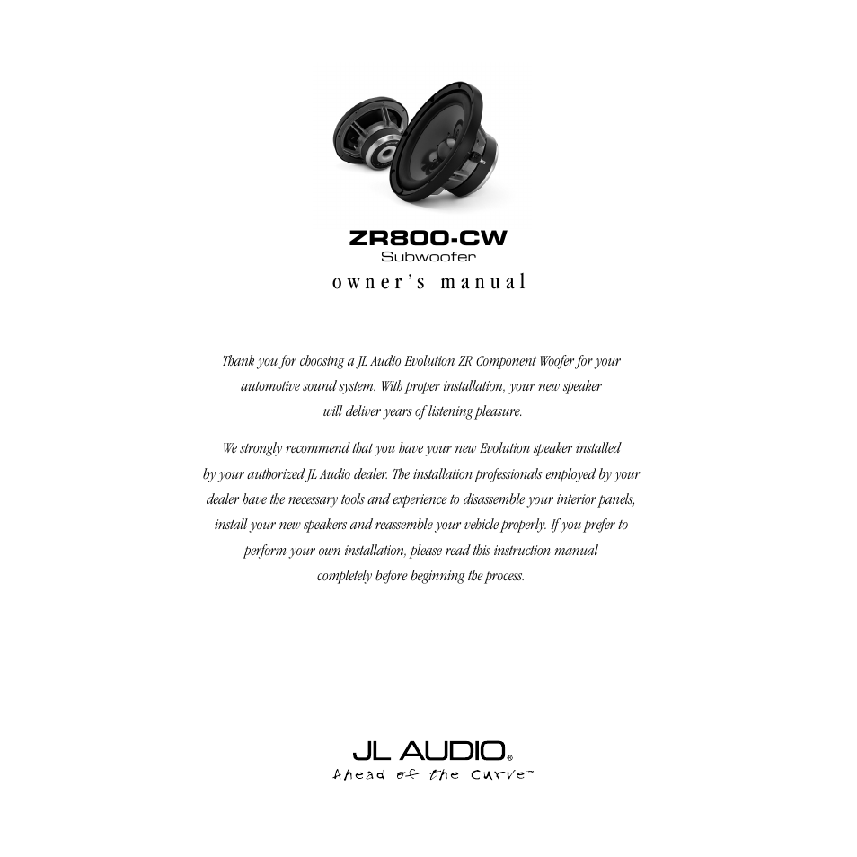 JL Audio EVOLUTION ZR800-CW User Manual | 8 pages