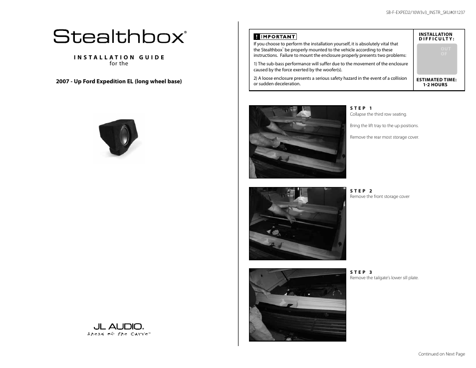 JL Audio Stealthbox SB-F-EXPED2/10W3v3 User Manual | 6 pages