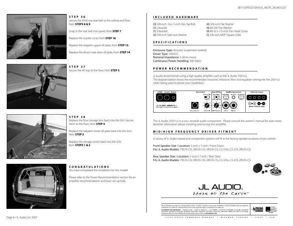 JL Audio Stealthbox SB-F-EXPED2/10W3v3 User Manual | Page 6 / 6