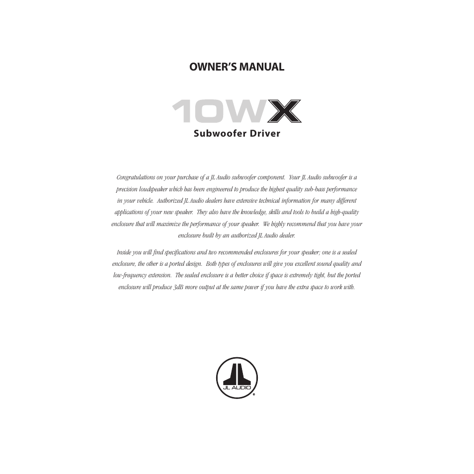 JL Audio 10WX-4 User Manual | 4 pages