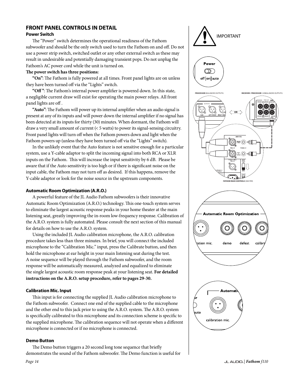 Front panel controls in detail | JL Audio Fathom f110 User Manual | Page 14 / 36