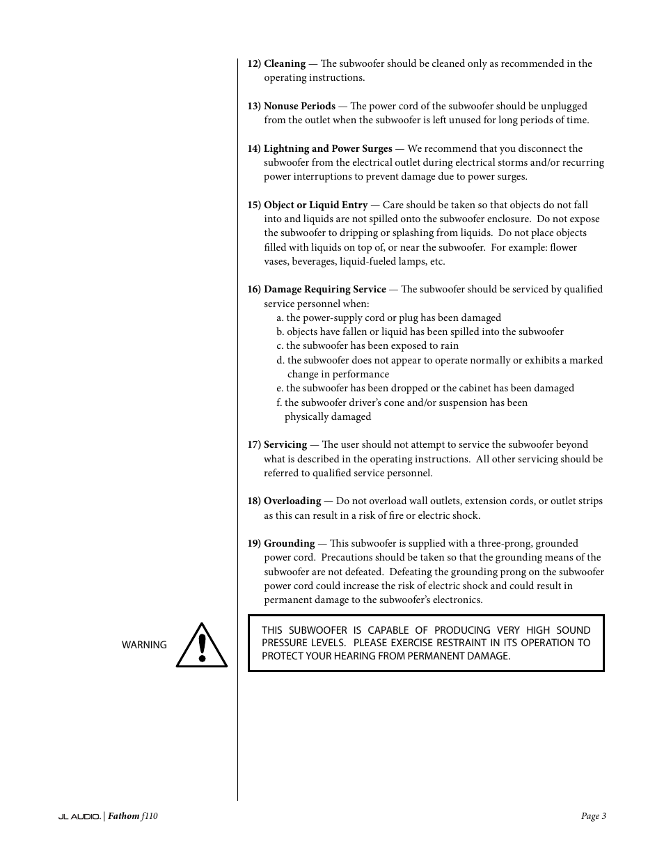 JL Audio Fathom f110 User Manual | Page 3 / 36