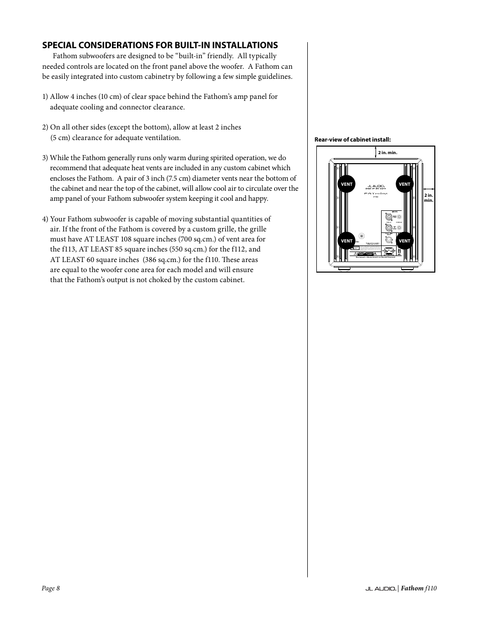 Special considerations for built-in installations | JL Audio Fathom f110 User Manual | Page 8 / 36
