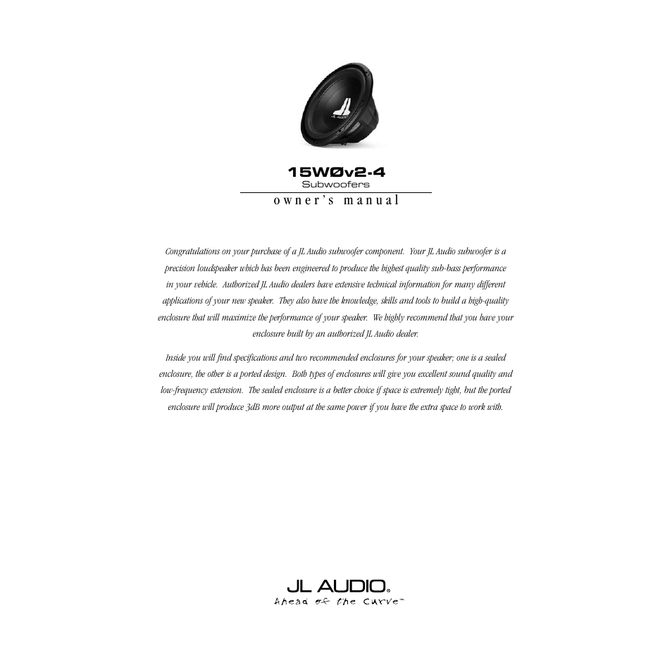 JL Audio 15W0v2 User Manual | 4 pages