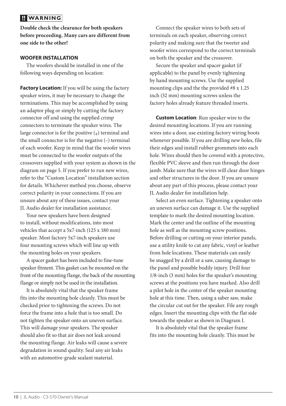 JL Audio C3-570-031010 User Manual | Page 10 / 16