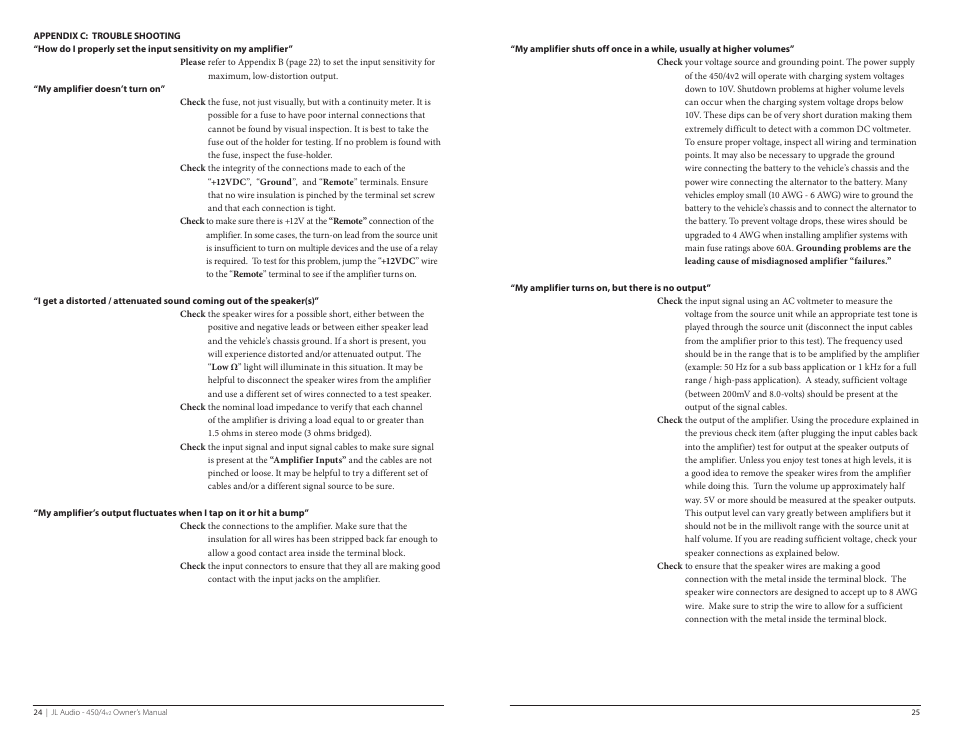 Troubleshooting | JL Audio 450/4V2 User Manual | Page 13 / 17