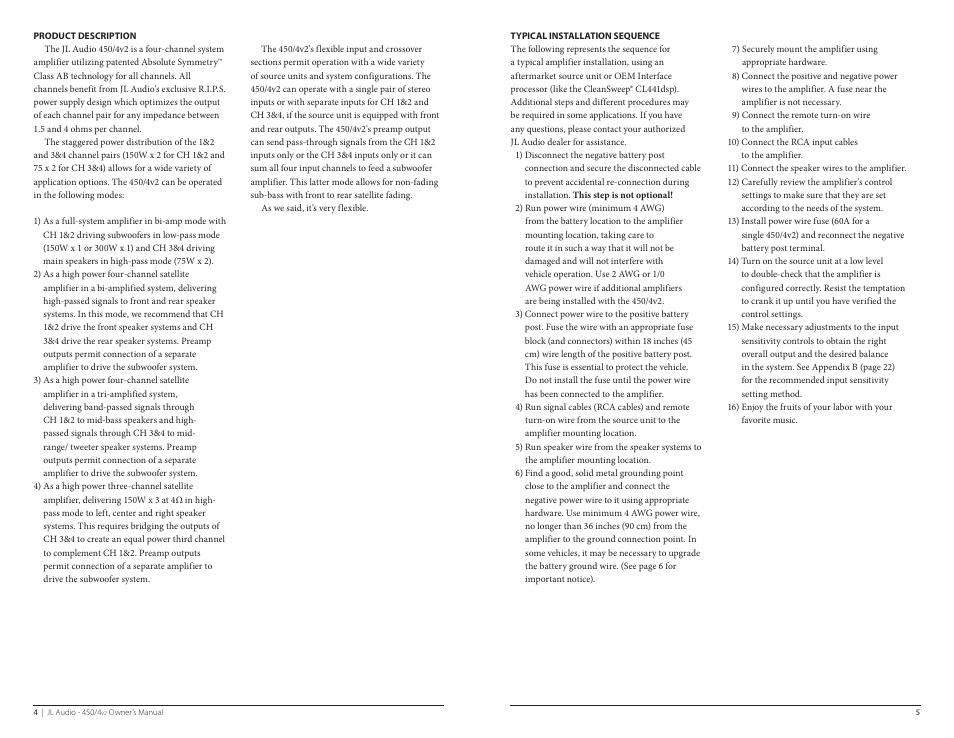 Installation overview | JL Audio 450/4V2 User Manual | Page 3 / 17