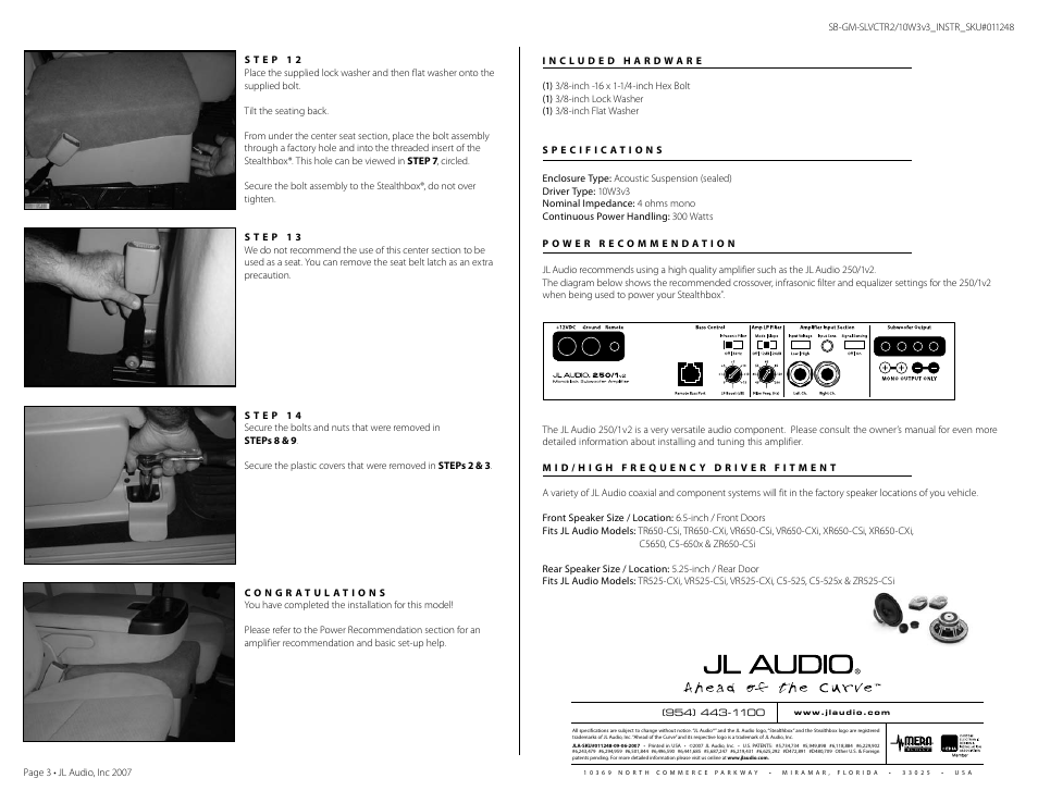 JL Audio Stealthbox SB-GM-SLVCTR2/10W3v3/TN User Manual | Page 3 / 3