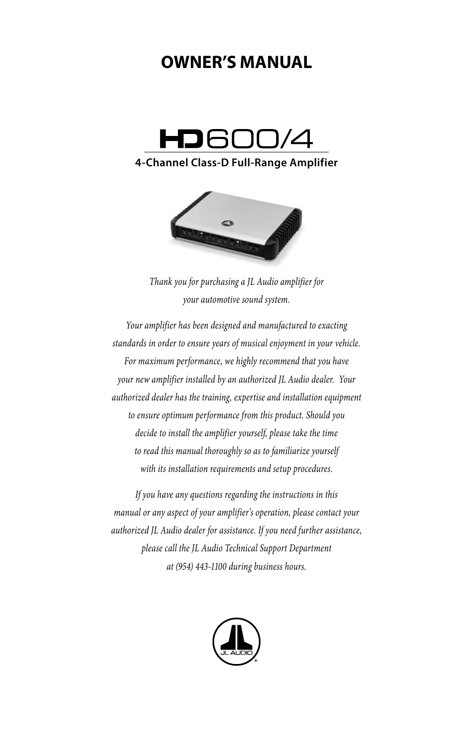 JL Audio HD600/4 User Manual | 13 pages