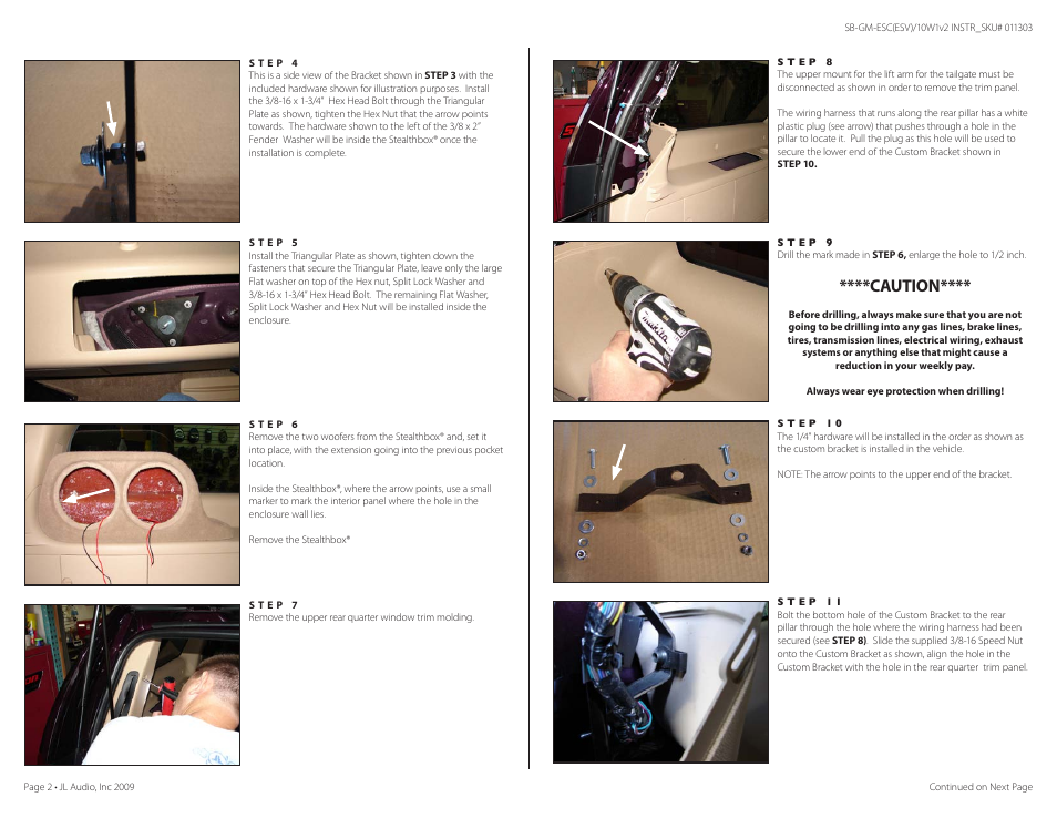 Caution | JL Audio Stealthbox SB-GM-ESC/10W1v2/GA User Manual | Page 2 / 3