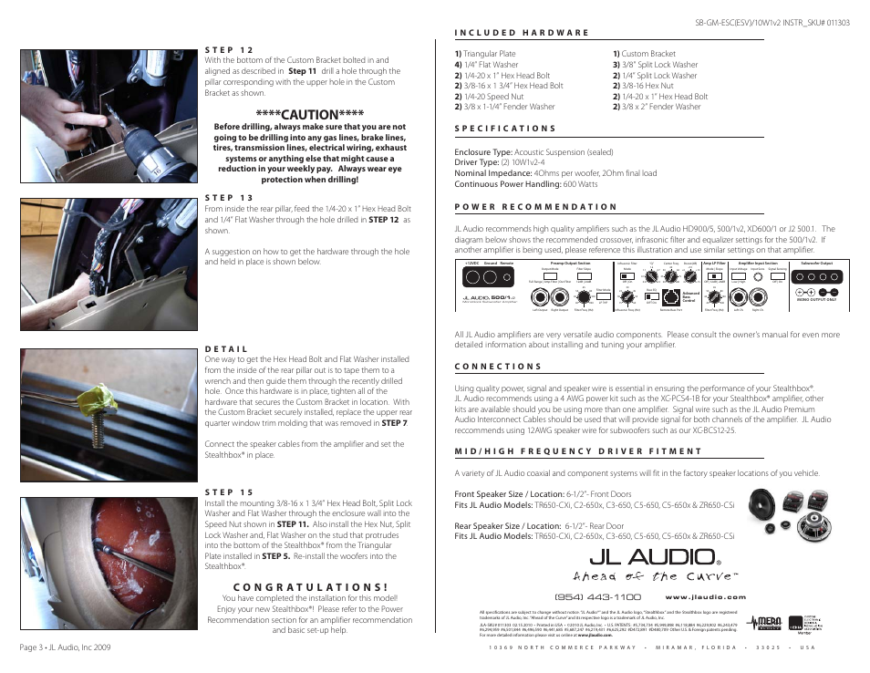 Caution | JL Audio Stealthbox SB-GM-ESC/10W1v2/GA User Manual | Page 3 / 3