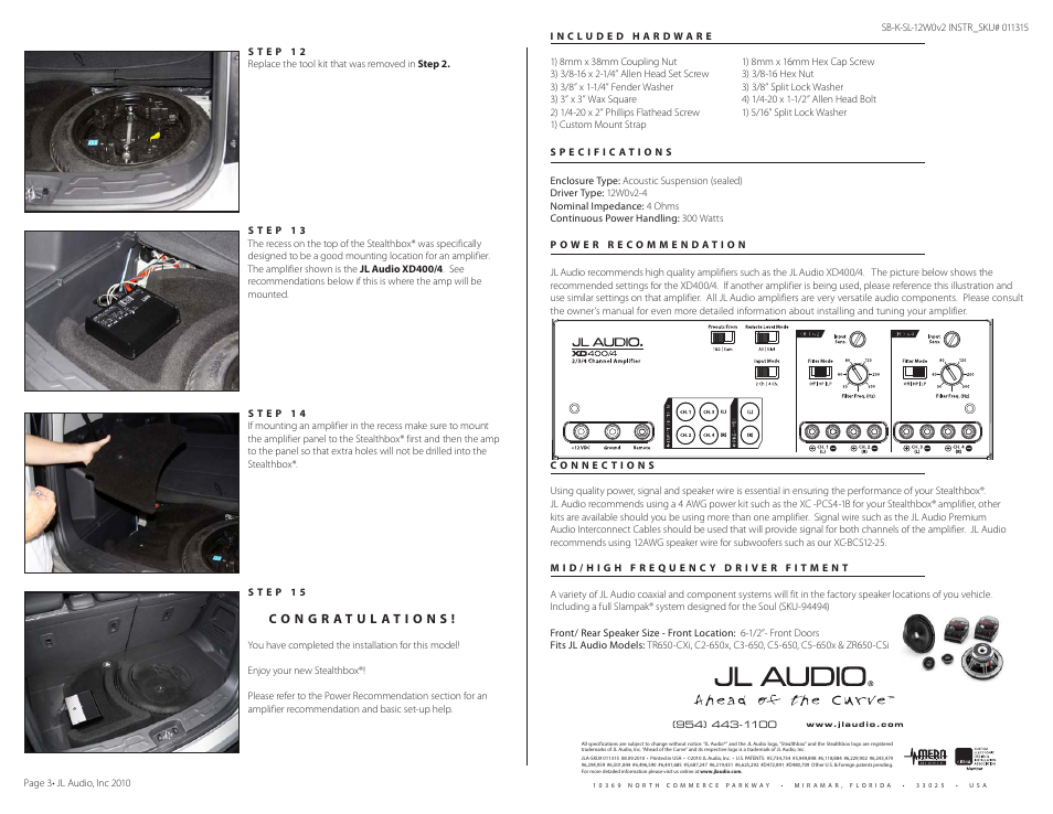 JL Audio SB-K-SL-12W0v2 User Manual | Page 3 / 3