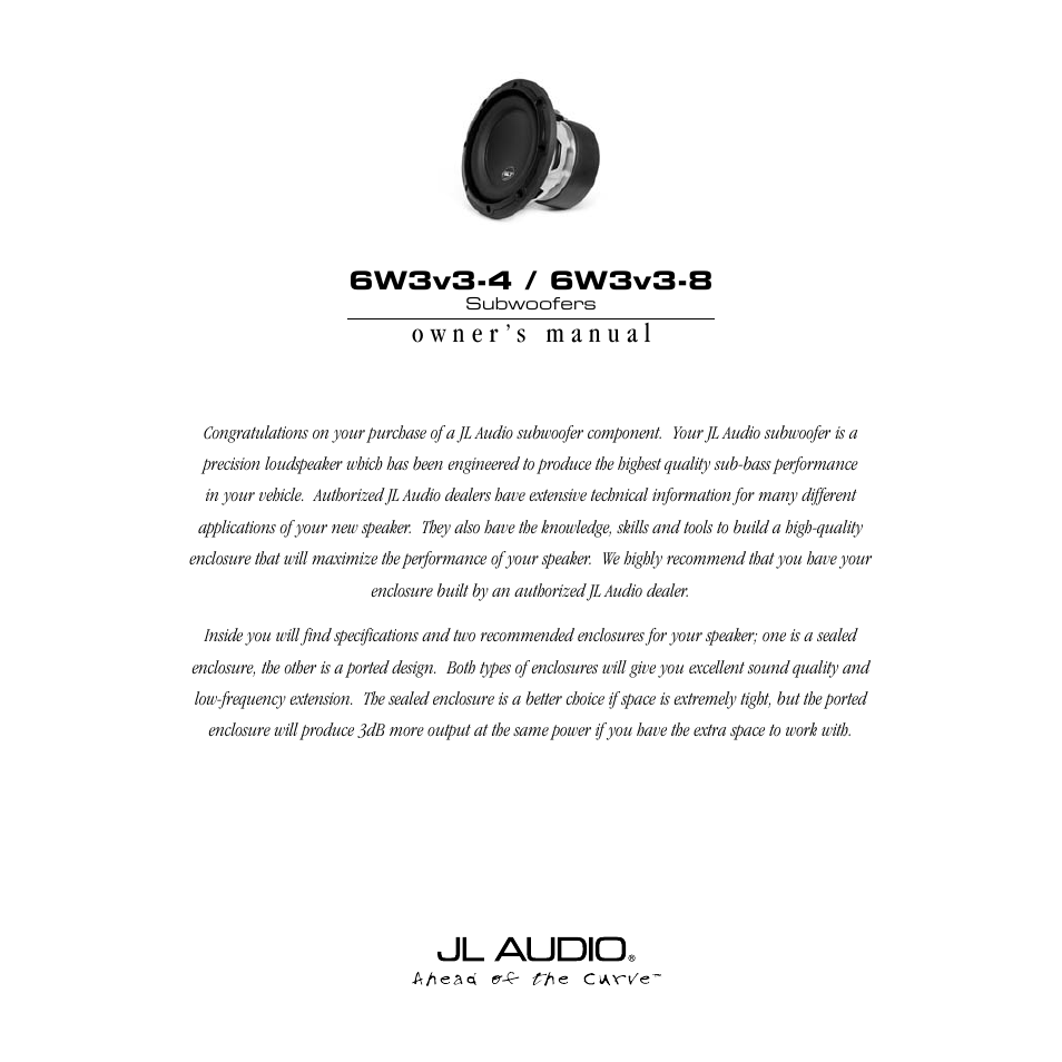 JL Audio 6W3v3-4 User Manual | 4 pages