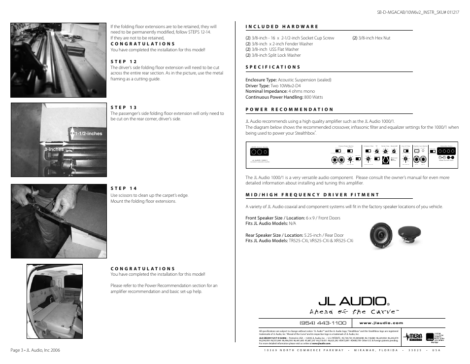 Off / on, Remote bass port | JL Audio Stealthbox SB-D-MGACAB/10W6v2 User Manual | Page 3 / 3