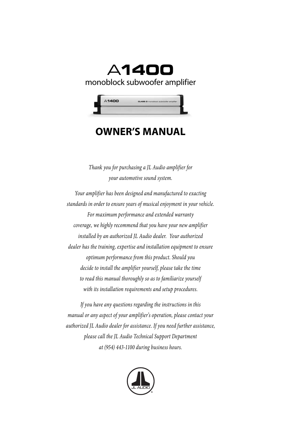 JL Audio A1400 User Manual | 11 pages