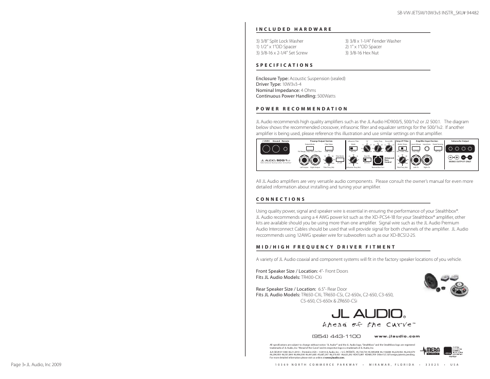 JL Audio SB-VW-JETSW/10W3v3 User Manual | Page 3 / 3