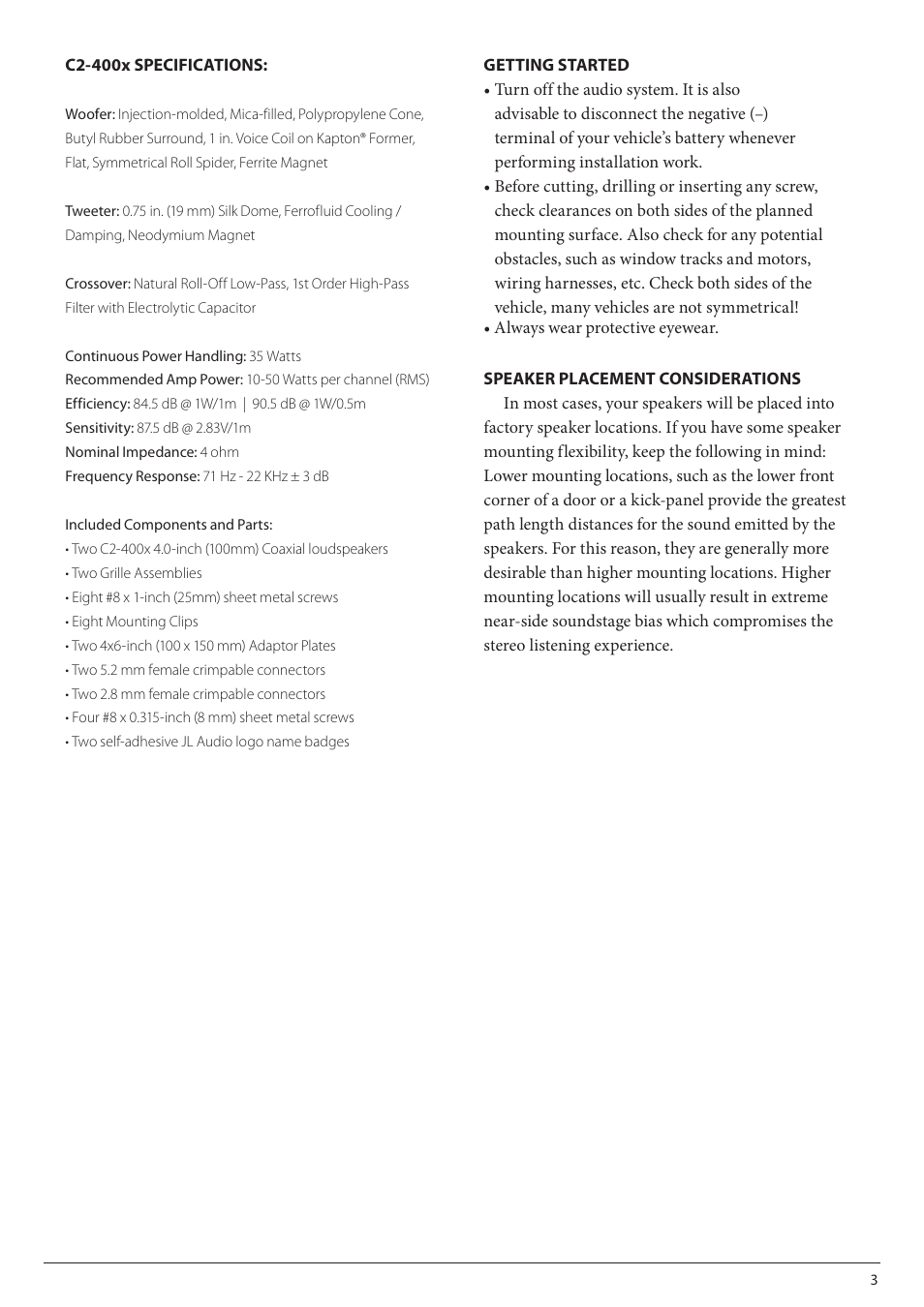 JL Audio C2-400x-06112008 User Manual | Page 3 / 8