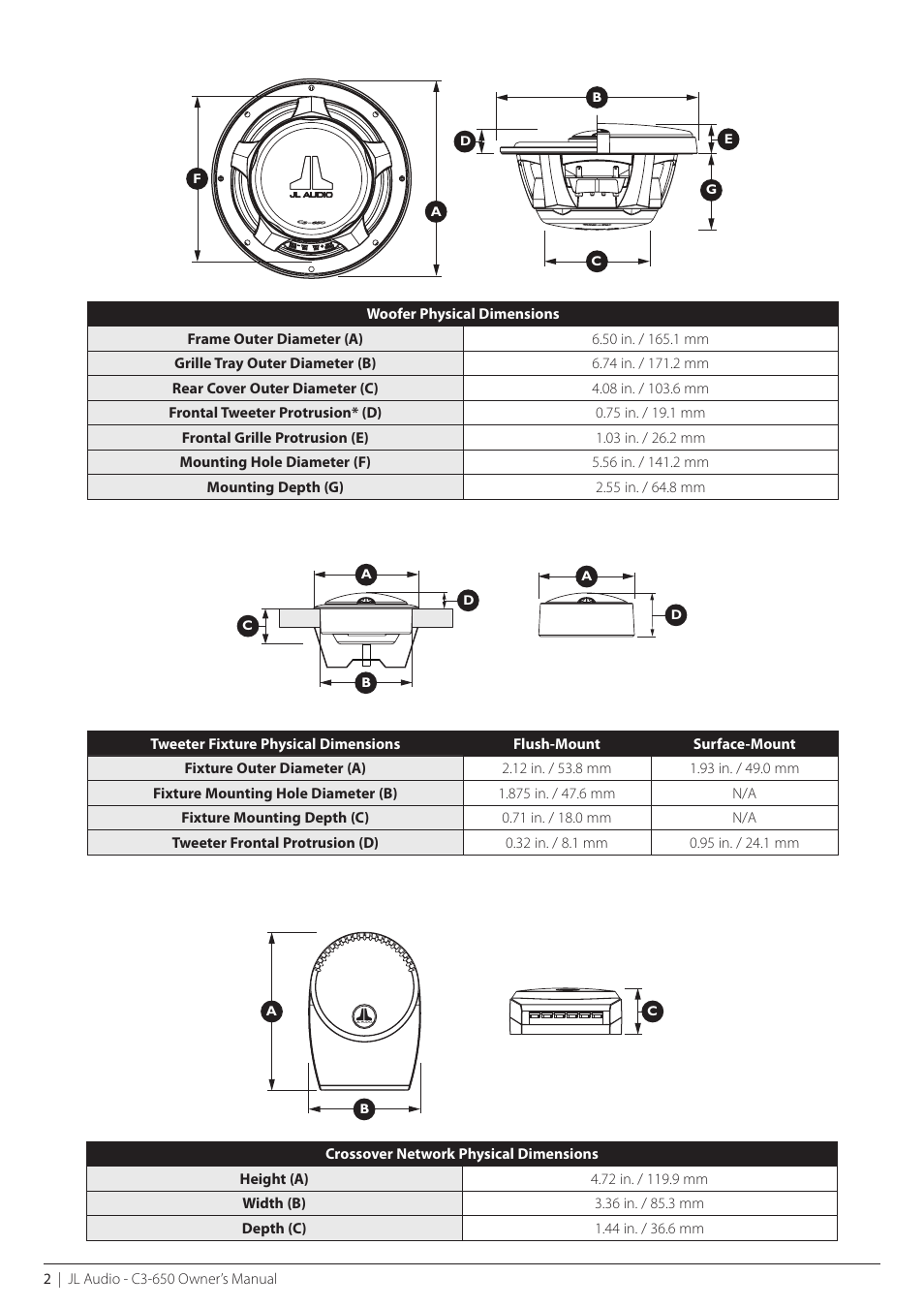 JL Audio C3-650-XO User Manual | Page 2 / 16