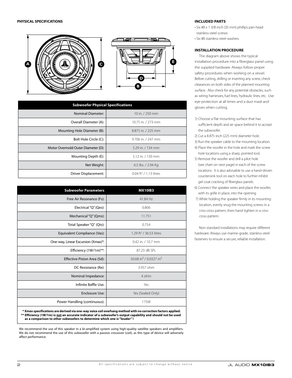 JL Audio MX10IB3 User Manual | Page 2 / 4