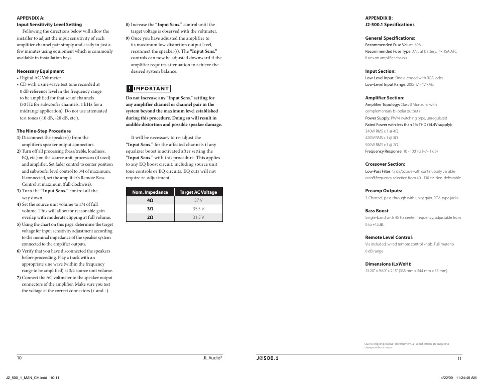 JL Audio J2500.1 User Manual | Page 6 / 9