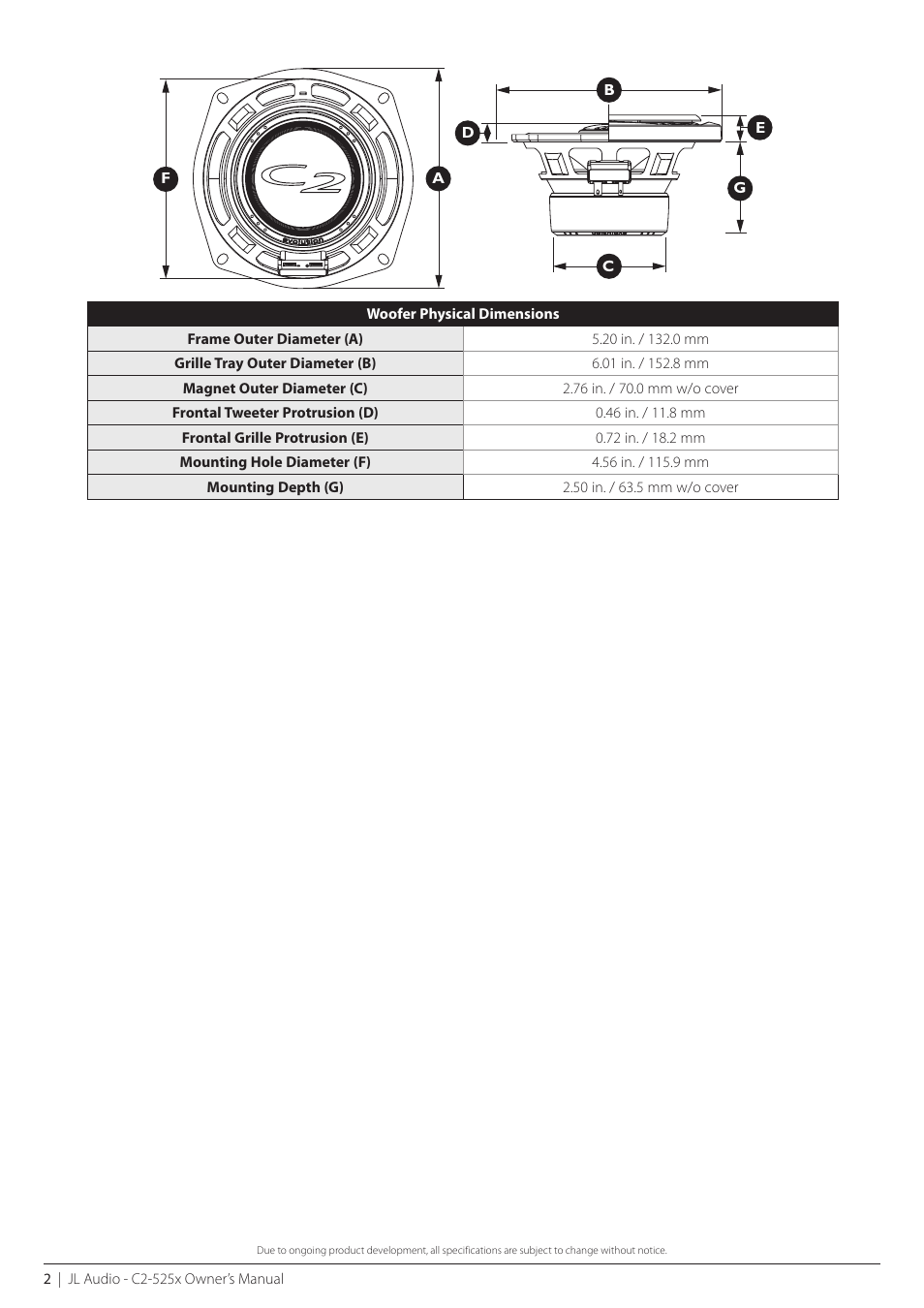 JL Audio C2-525x User Manual | Page 2 / 8