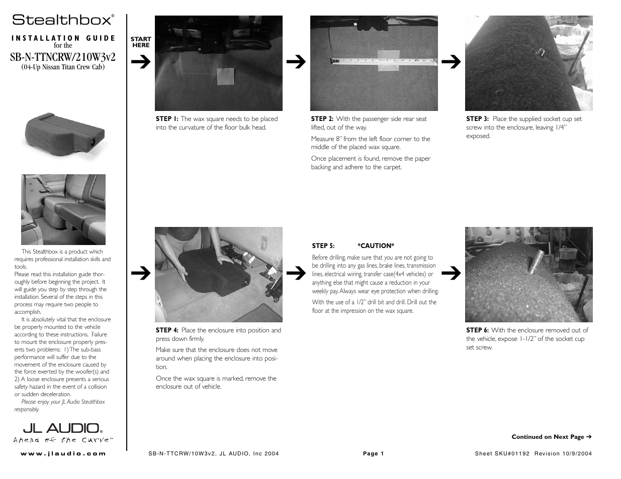 JL Audio Stealthbox SB-T-TTNCRW/10W3v2 User Manual | 2 pages