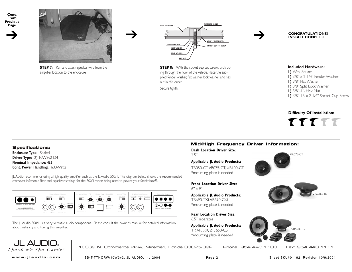 JL Audio Stealthbox SB-T-TTNCRW/10W3v2 User Manual | Page 2 / 2