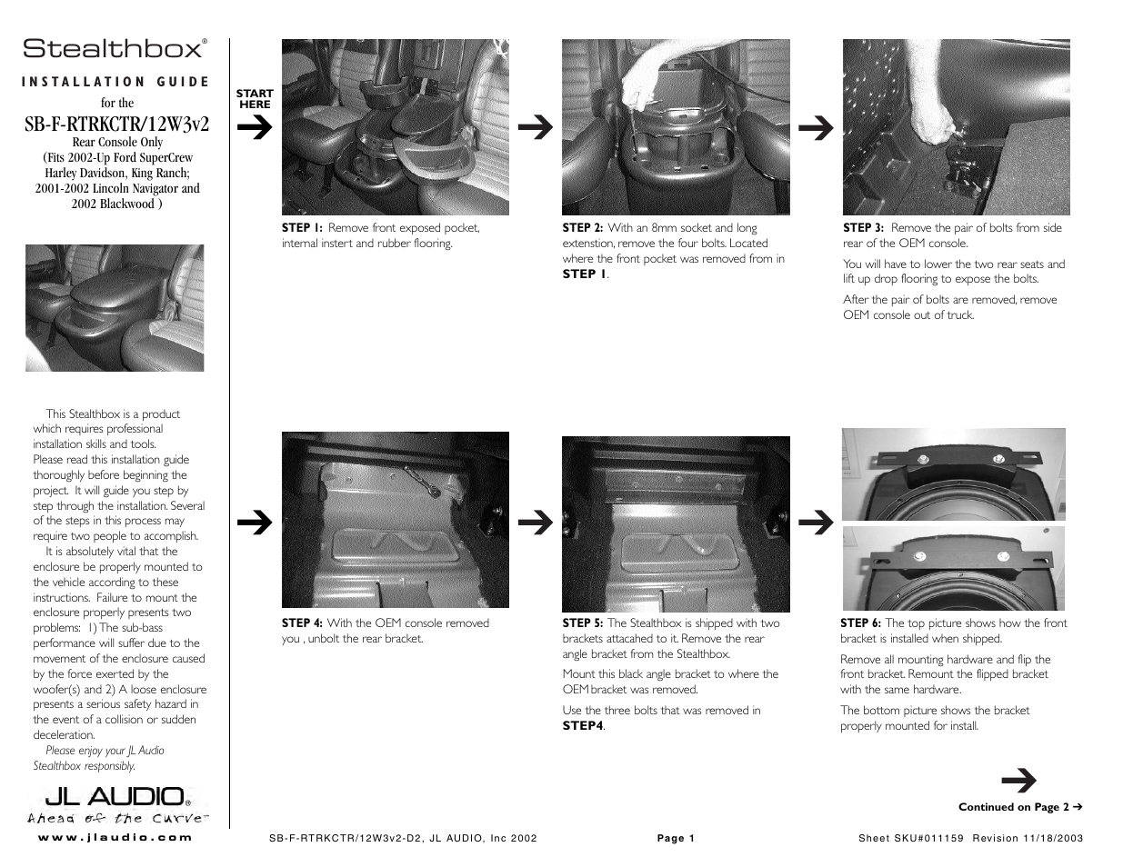 JL Audio Stealthbox SB-F-RTRKCTR/12W3v2-D2 User Manual | 4 pages