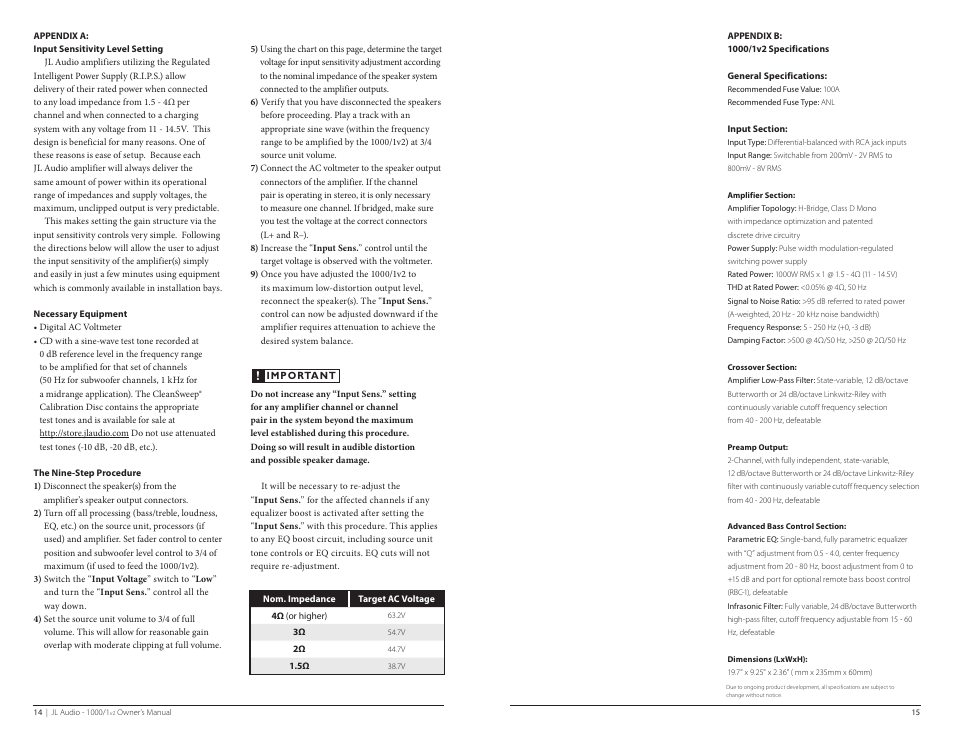 JL Audio 1000/1v2 User Manual | Page 8 / 13