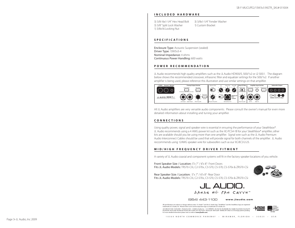 JL Audio Stealthbox SB-F-MUCUPE2/13W3v3 User Manual | Page 3 / 3