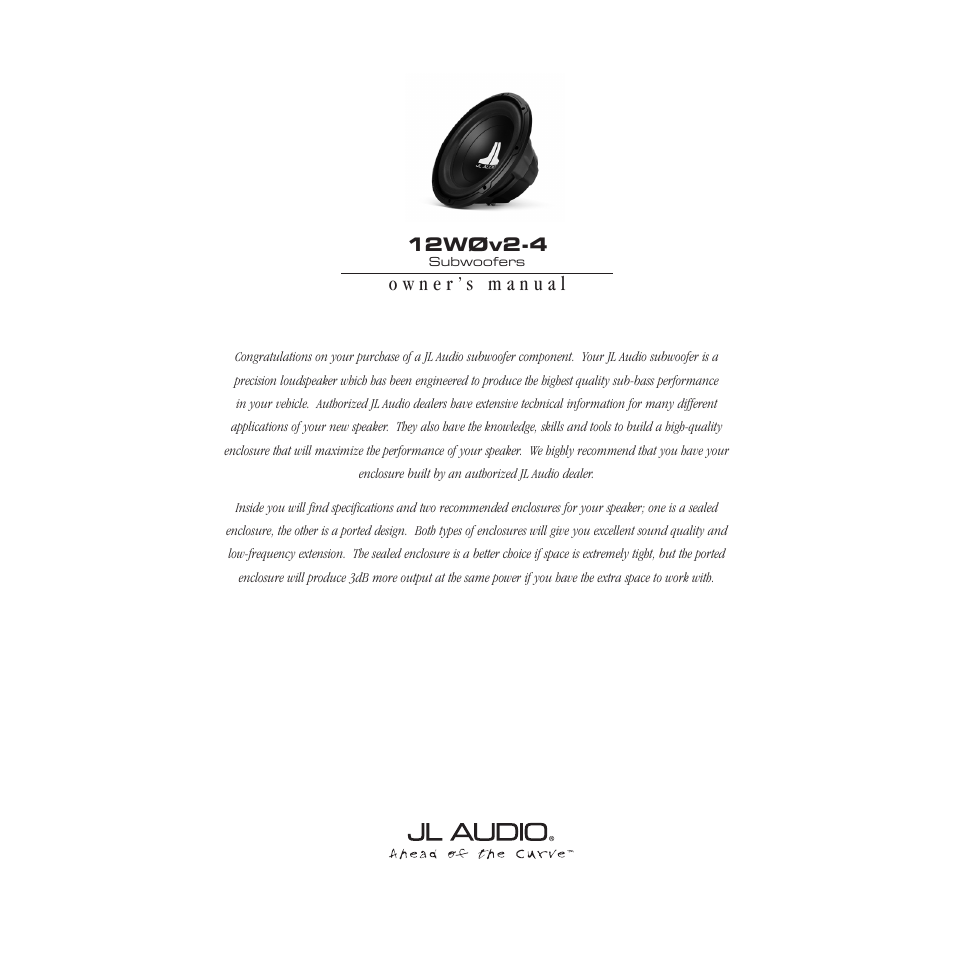 JL Audio 12W0v2-4 User Manual | 4 pages