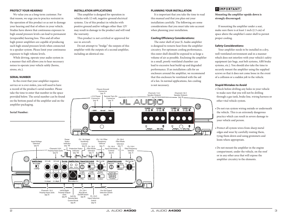 Parts & controls | JL Audio A4300 User Manual | Page 2 / 11