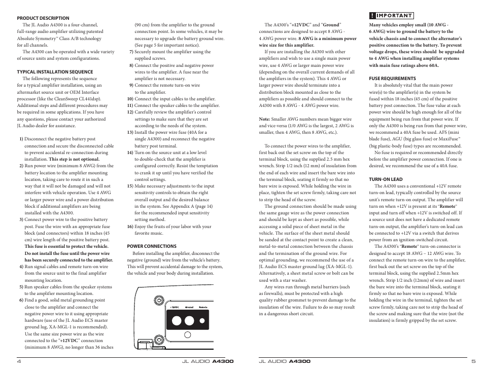 Installation overview | JL Audio A4300 User Manual | Page 3 / 11