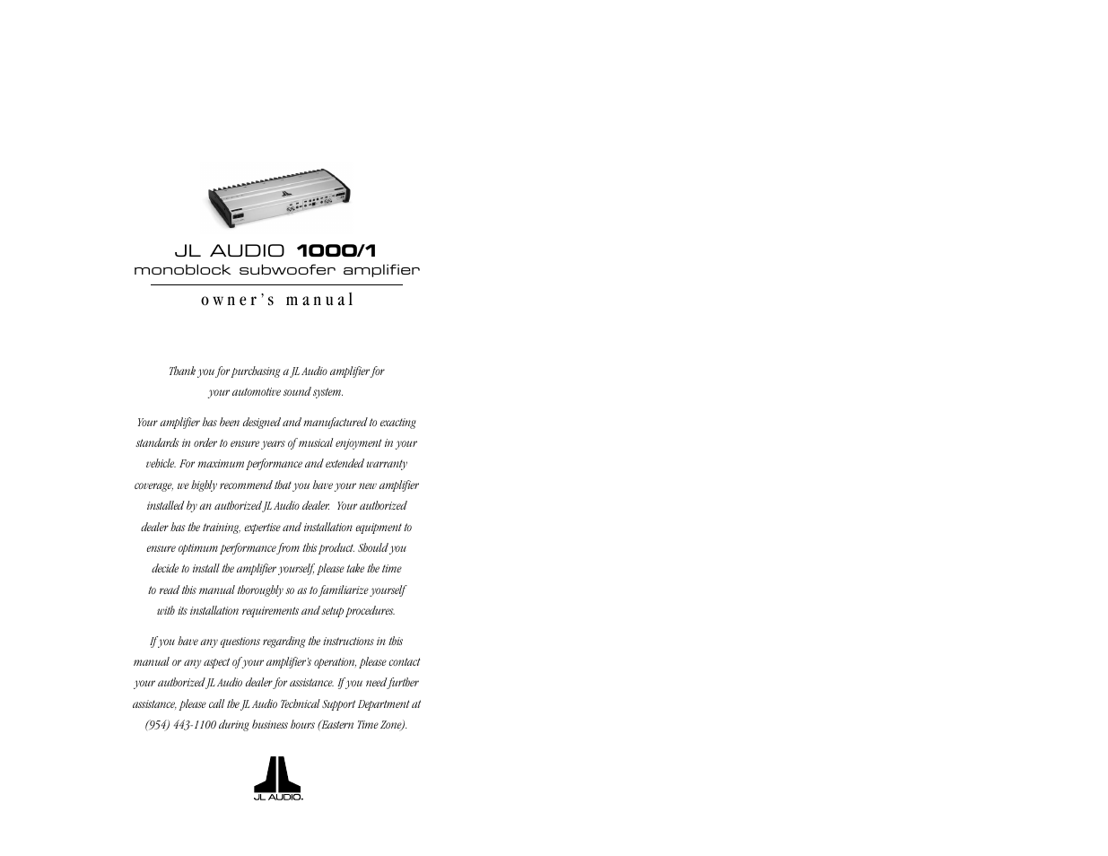 JL Audio 1000/1 User Manual | 13 pages