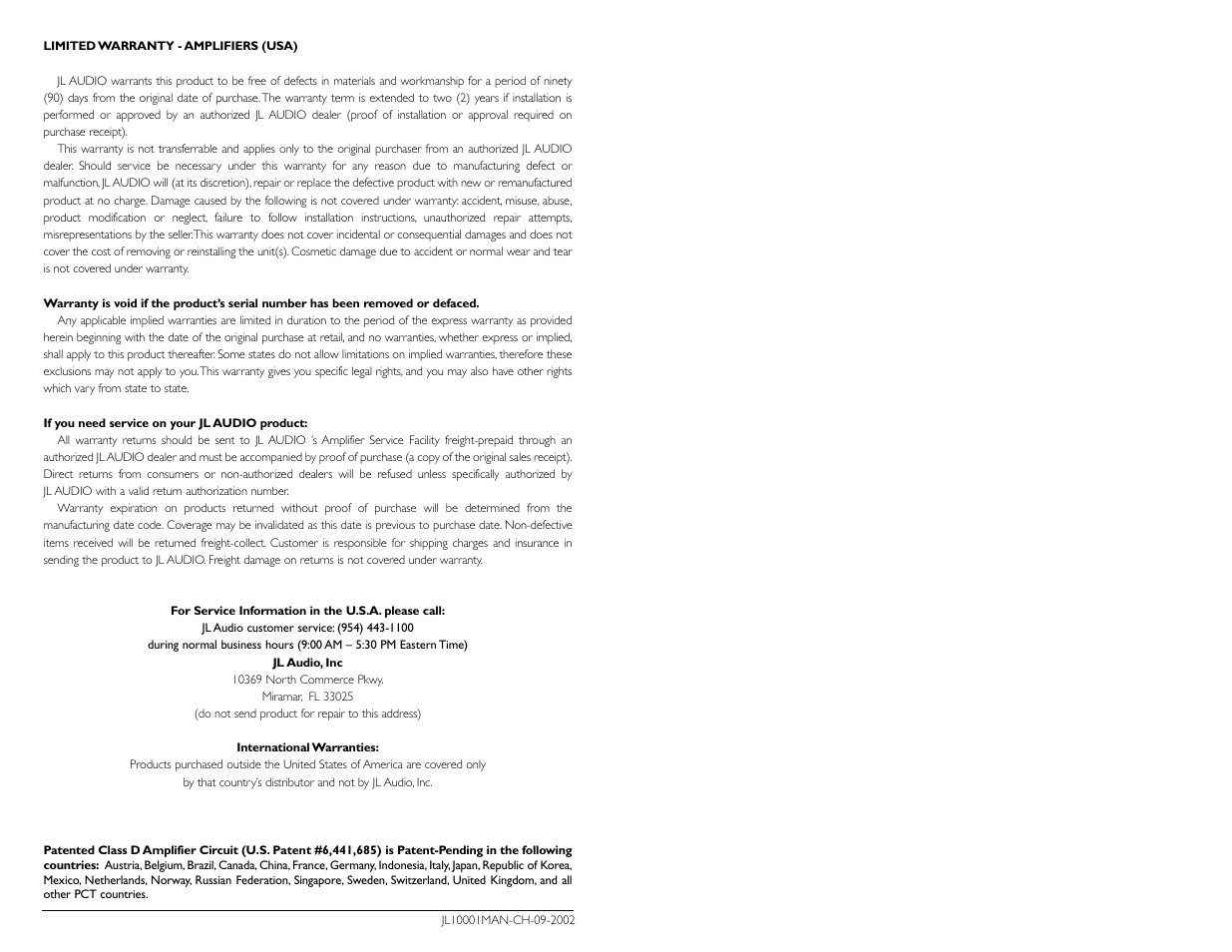 JL Audio 1000/1 User Manual | Page 13 / 13
