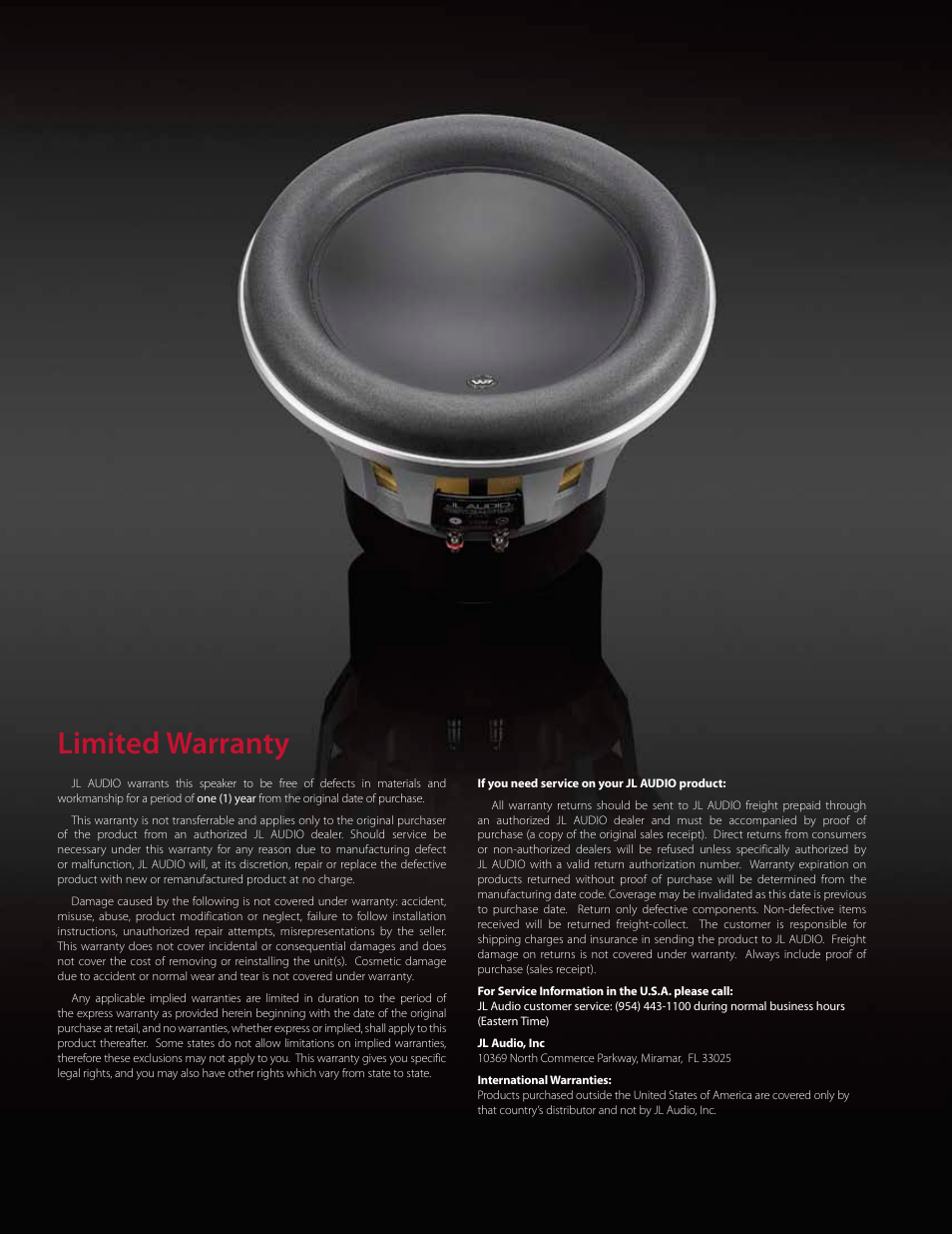 Limited warranty | JL Audio W7 User Manual | Page 15 / 16